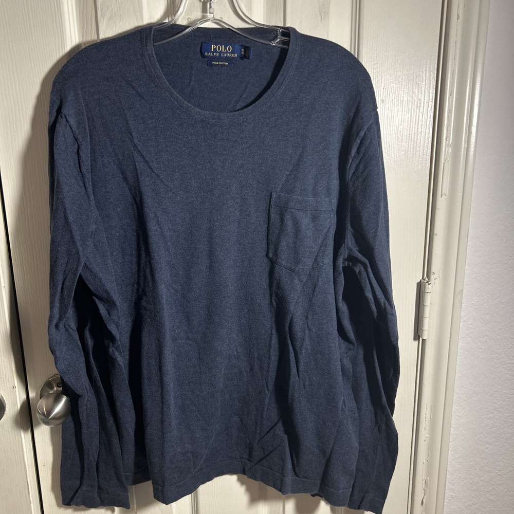 Polo Ralph Lauren Pima Cotton T-Shirt Mens XL Blue Crew Neck Long Sleeve